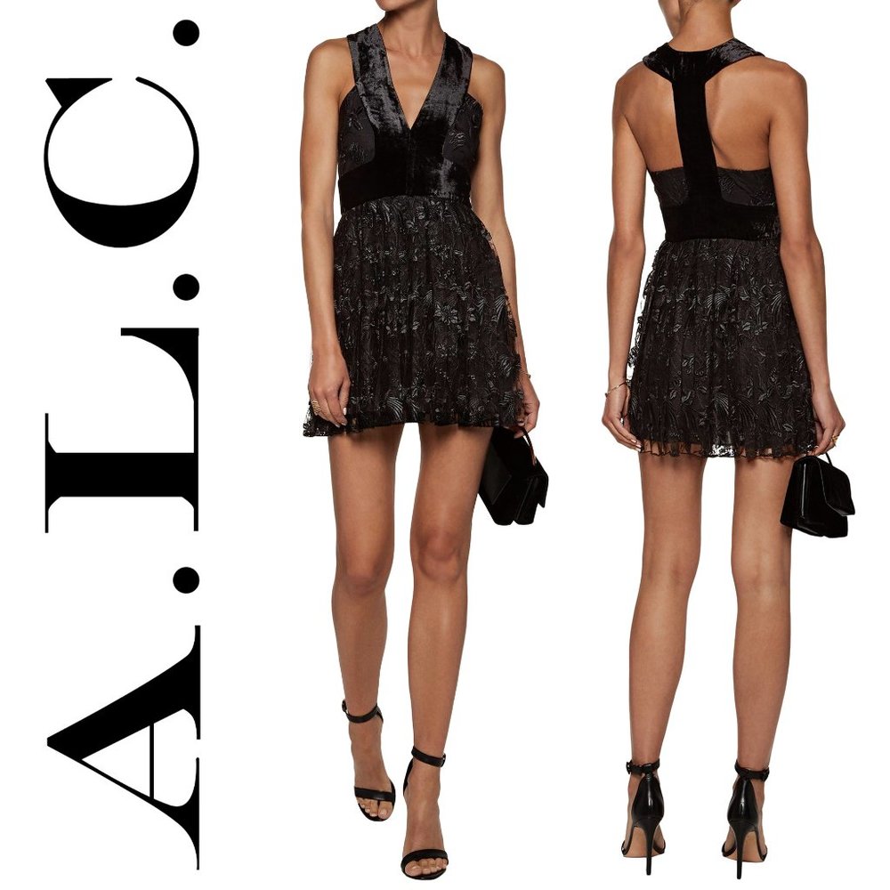 A.L.C. Wyatt Velvet Embroider Lace Silk Mini Dress